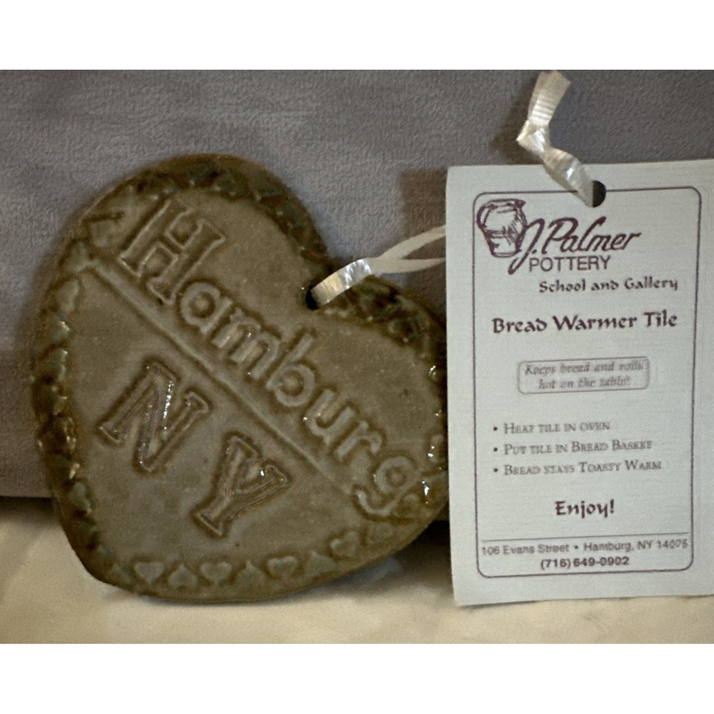 Hamburg New York Bread Warmer Tile 4in By J Palmer Pottery Heart Shaped